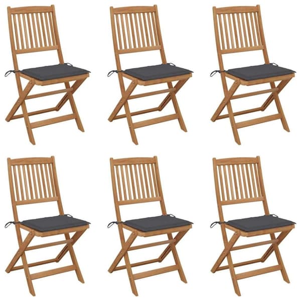 vidaXL foldbare havestole 6 stk. med hynder massivt akacietræ