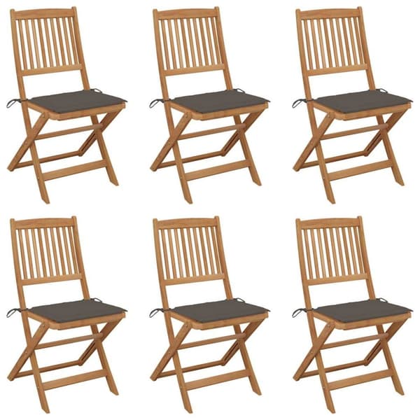 vidaXL foldbare havestole 6 stk. med hynder massivt akacietræ