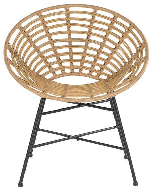 Havestole Beige Rattan og Sort Pulverlakerede Stålben sæt 71 x 80 cm Udendørs Altan Cafe Lounge med Retro Rund Flet Moderne Boho Design
