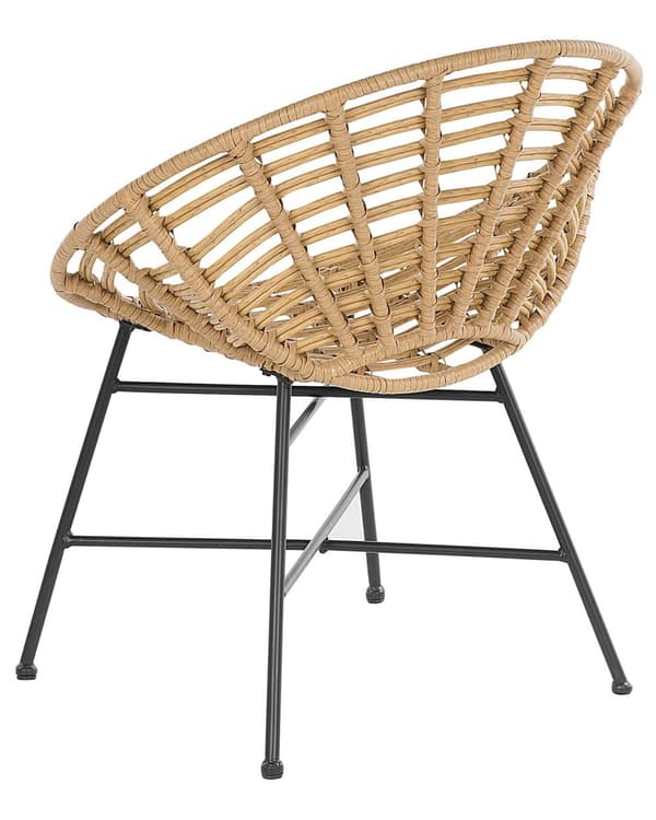 Havestole Beige Rattan og Sort Pulverlakerede Stålben sæt 71 x 80 cm Udendørs Altan Cafe Lounge med Retro Rund Flet Moderne Boho Design