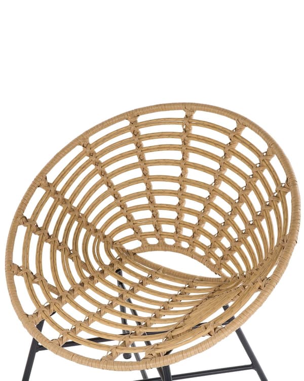 Havestole Beige Rattan og Sort Pulverlakerede Stålben sæt 71 x 80 cm Udendørs Altan Cafe Lounge med Retro Rund Flet Moderne Boho Design