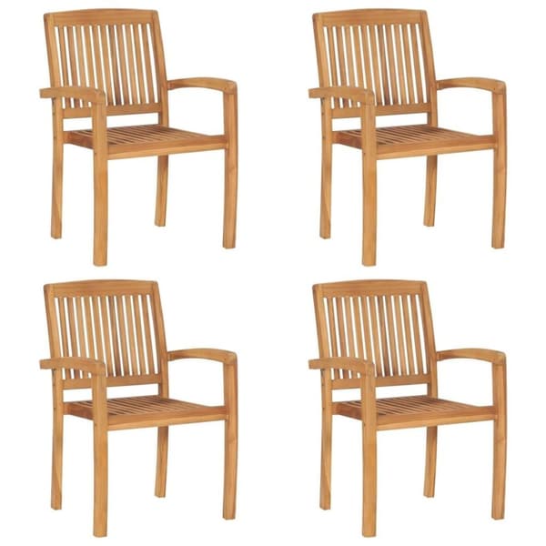 vidaXL Stapelbara trädgårdsstolar med dynor 4 st massiv teak