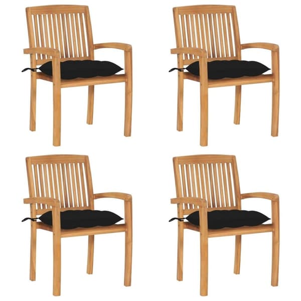 vidaXL Stapelbara trädgårdsstolar med dynor 4 st massiv teak