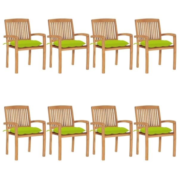 vidaXL Stapelbara trädgårdsstolar med dynor 8 st massiv teak