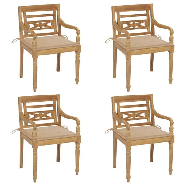 vidaXL Bataviastolar med dynor 4 st massiv teak