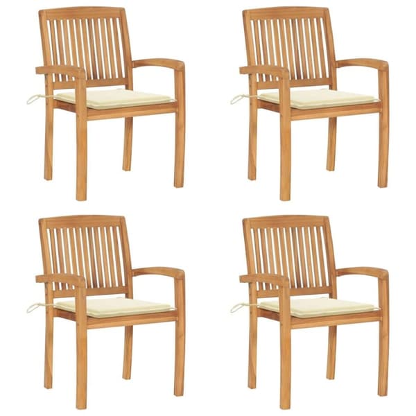 vidaXL Stapelbara trädgårdsstolar med dynor 4 st massiv teak