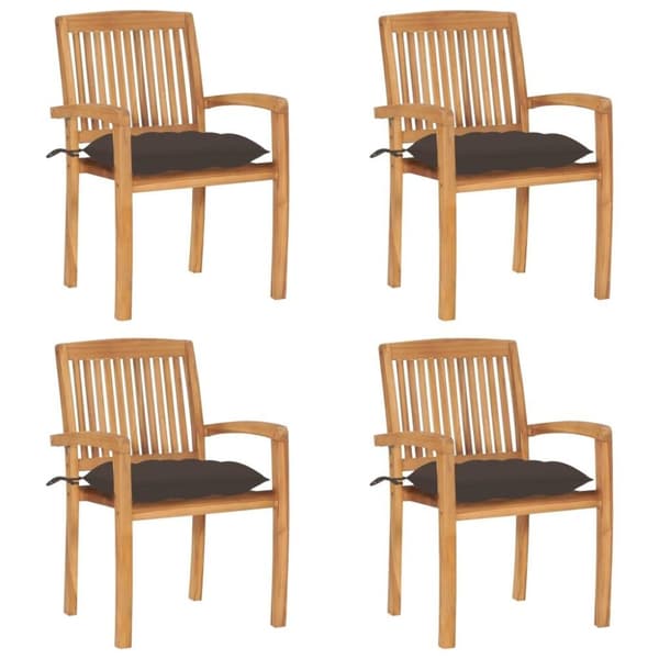 vidaXL Stapelbara trädgårdsstolar med dynor 4 st massiv teak