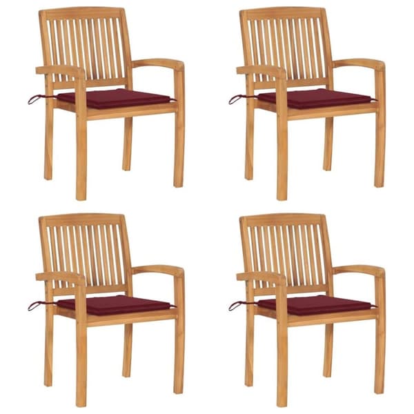 vidaXL Stapelbara trädgårdsstolar med dynor 4 st massiv teak