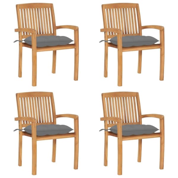 vidaXL Stapelbara trädgårdsstolar med dynor 4 st massiv teak