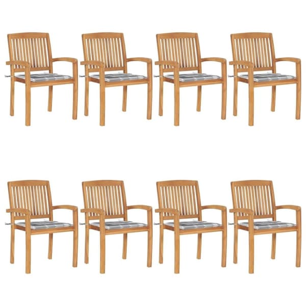 vidaXL Stapelbara trädgårdsstolar med dynor 8 st massiv teak