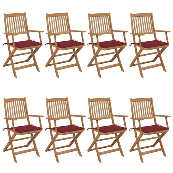 vidaXL foldbare havestole 8 stk. med hynder massivt akacietræ