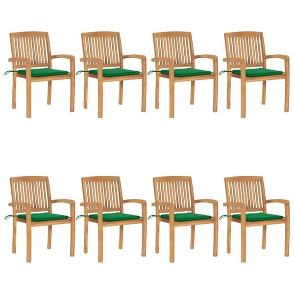 vidaXL Stapelbara trädgårdsstolar med dynor 8 st massiv teak