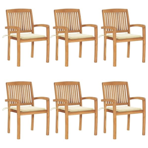 vidaXL Stapelbara trädgårdsstolar med dynor 6 st massiv teak