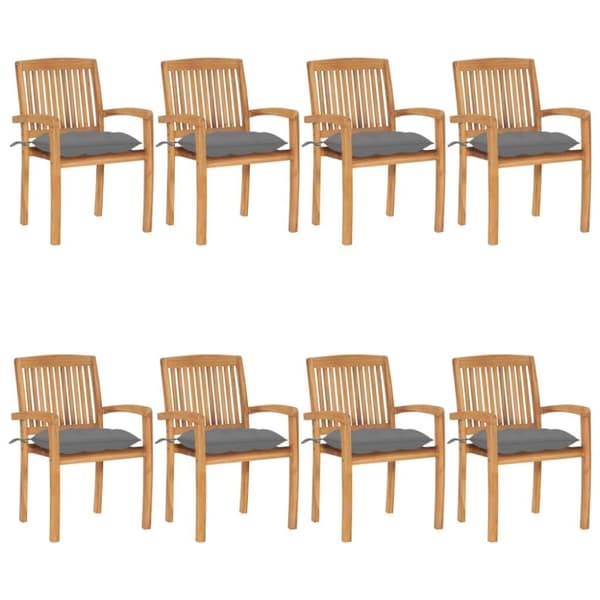 vidaXL Stapelbara trädgårdsstolar med dynor 8 st massiv teak