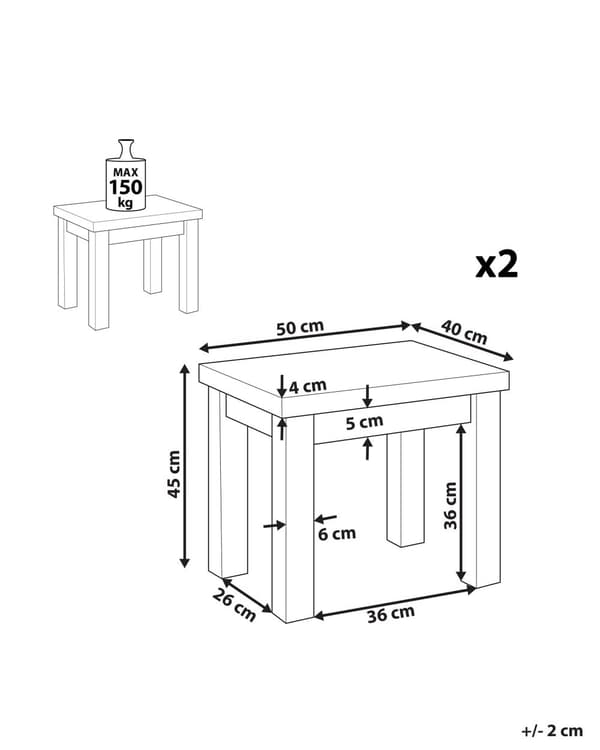 Puutarhajakkara harmaa 50 x 40 x 45 cm betoniefektillä ulkokäyttöön 2 kpl moderni tyyli