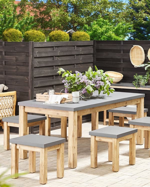Taburetsæt 2 stk Grå Lyst Træ Fibercement Akacietræ 50x40 cm Industriel Moderne Design Sæt Taburet Fodskammel Skammel Fodstøtte Udendørs