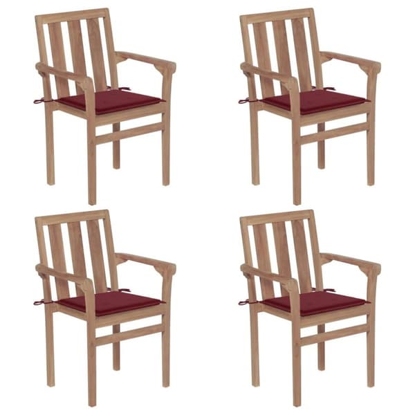 vidaXL Stapelbara trädgårdsstolar med dynor 4 st massiv teak