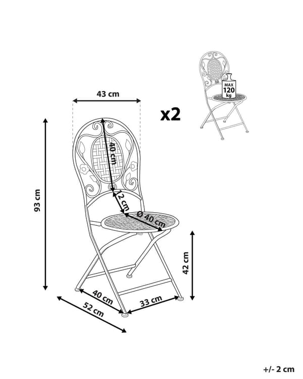 Sæt med 2 havestole grøn metal folde antikvitet til balkon terrasse UV resistent rust retro stil have altan