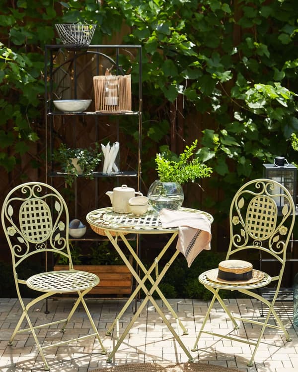 Sæt med 2 havestole grøn metal folde antikvitet til balkon terrasse UV resistent rust retro stil have altan