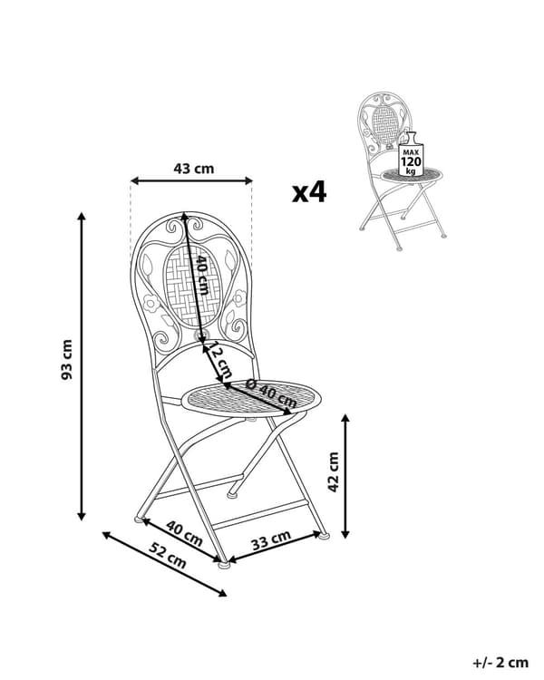 Sæt med 4 havestole råhvid metal folde antikvitet til altan terrasse UV resistent rust retro stil have altan