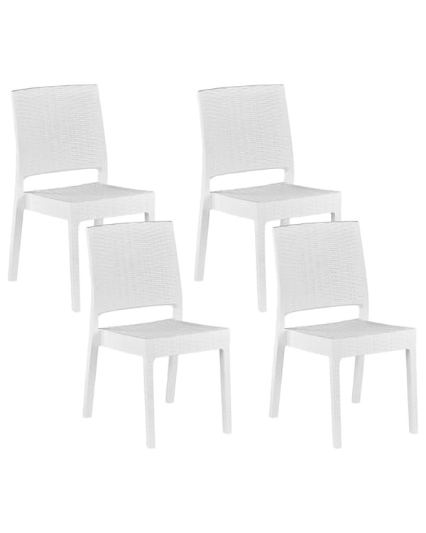 Puutarhatuoli valkoinen synteettinen materiaali pinottava 4 kpl setti ulos minimalistinen tyyli