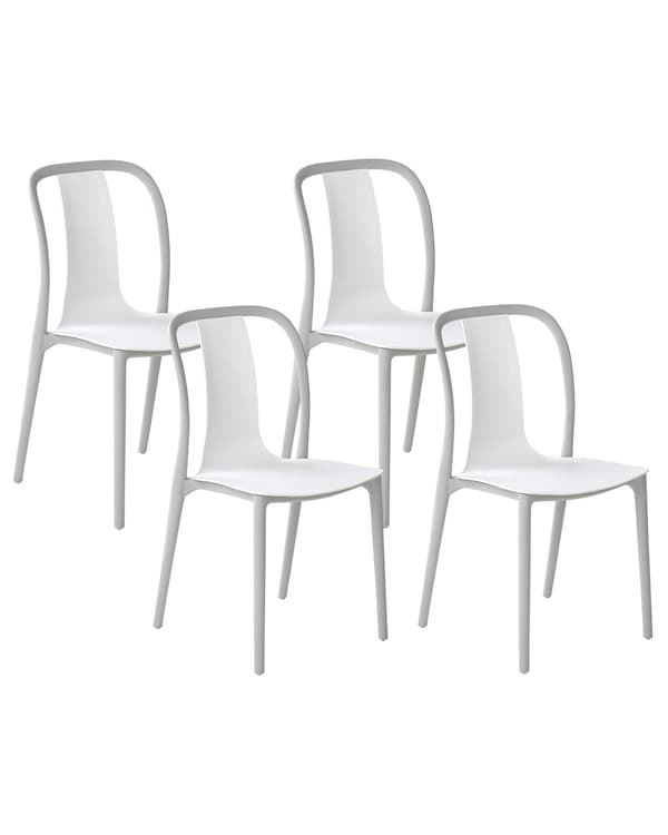 Sæt med 4 havestole hvid og grå plastik stabelbare med armlæn terrasse altan