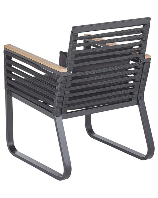 Havestole Sort Metalstel og Lyst Træplast Sæt 83 x 65 x 60 cm Flet Stole Udendørs med Armlæn Moderne Bløde Hynder Aftagelige Betræk Tilbehør