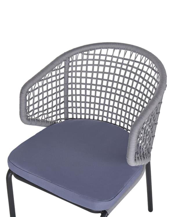 Sæt med 2 Grå Havestole med Sort Metalstel med Moderne Hynde