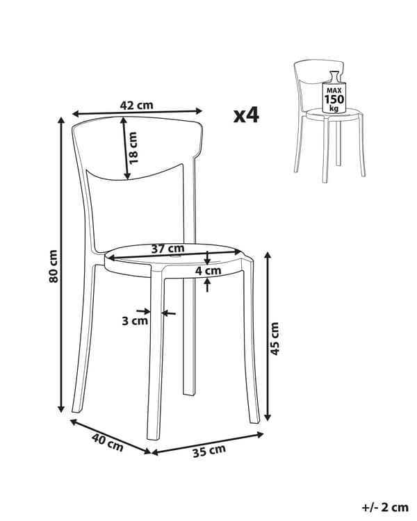 Tuoli musta 42 x 80 x 40 cm muovi pinottava 4 kpl säänkestävä sisälle ulos moderni