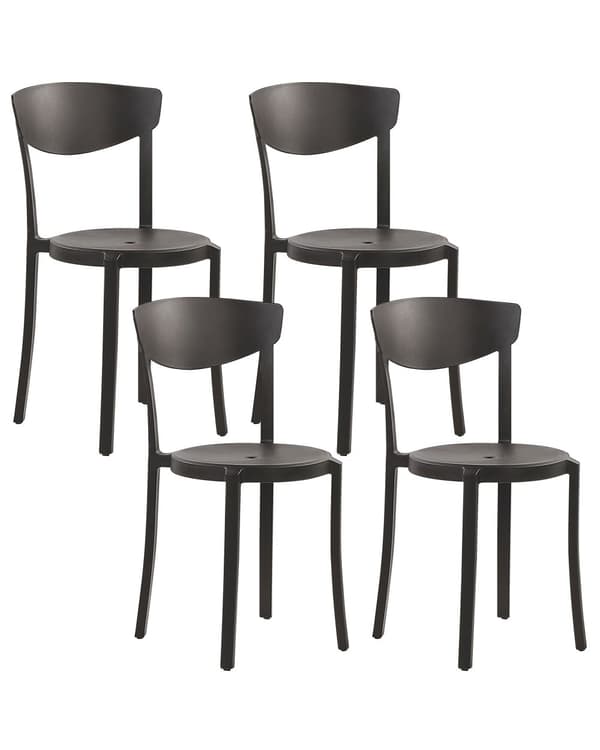 Tuoli musta 42 x 80 x 40 cm muovi pinottava 4 kpl säänkestävä sisälle ulos moderni