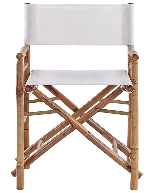 Instruktørstole Hvid Polyester Lyst Bambustræ Sæt 2 stk Udendørs Sammenklappelige Klapstole til Terrasse Have Design Foldbar Havestole Dekor