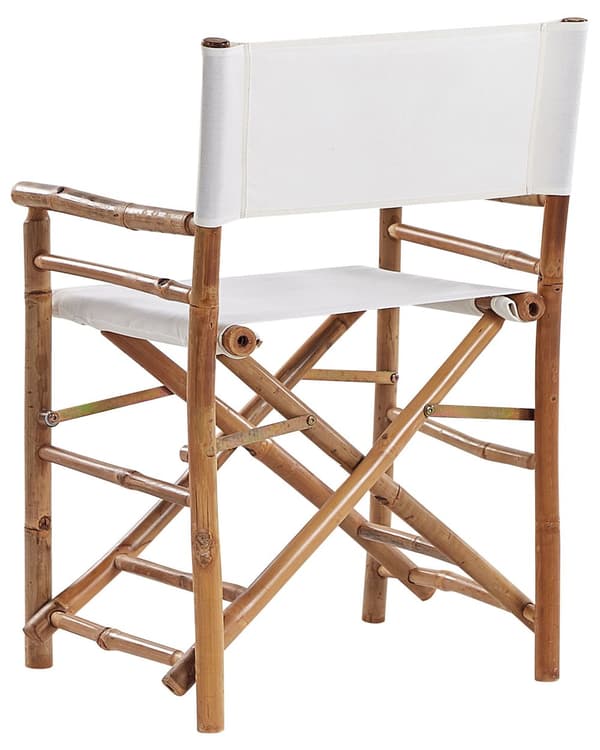 Instruktørstole Hvid Polyester Lyst Bambustræ Sæt 2 stk Udendørs Sammenklappelige Klapstole til Terrasse Have Design Foldbar Havestole Dekor