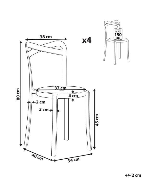 Plast Havestol Hvid Polypropylen Sæt 80x40 x 34 Letvægts Spisestuestol Stabelbar Indendørs Udendørs Retro Design Terrasse Altan Minimalistisk