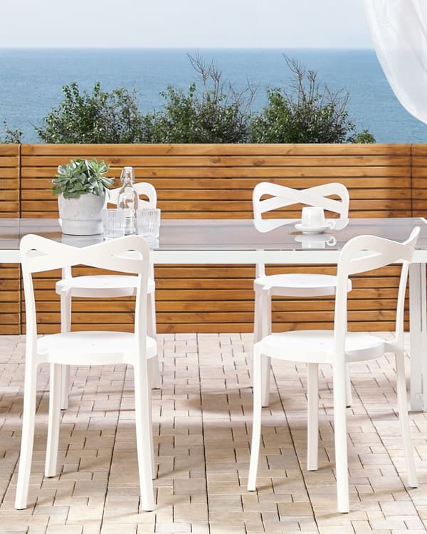 Plast Havestol Hvid Polypropylen Sæt 80x40 x 34 Letvægts Spisestuestol Stabelbar Indendørs Udendørs Retro Design Terrasse Altan Minimalistisk