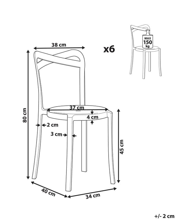 Plast Havestol Blå Polypropylen Sæt 80 x 40 x 34 Letvægts Spisestuestol Stabelbar Indendørs Udendørs Retro Design Terrasse Altan Minimalistisk