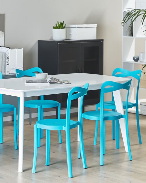 Plast Havestol Blå Polypropylen Sæt 80 x 40 x 34 Letvægts Spisestuestol Stabelbar Indendørs Udendørs Retro Design Terrasse Altan Minimalistisk