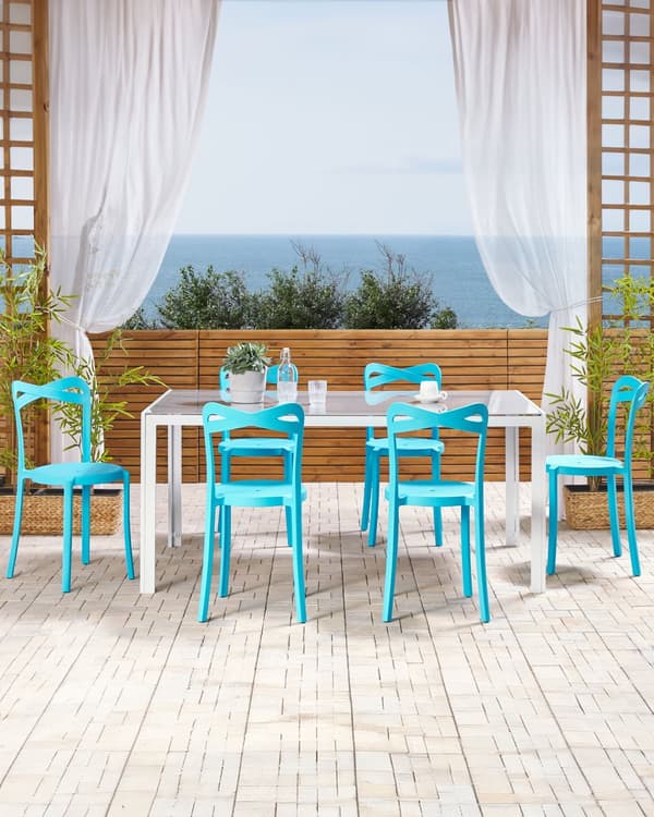 Plast Havestol Blå Polypropylen Sæt 80 x 40 x 34 Letvægts Spisestuestol Stabelbar Indendørs Udendørs Retro Design Terrasse Altan Minimalistisk