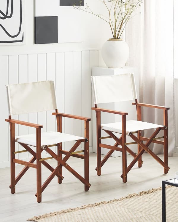 2 st Regissörsstolar Mörkt Akaciaträ med Off-White Tyg Hopfällbar