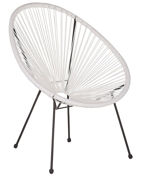Havestole Hvid Rattan og Sort Pulverlakerede Stålben sæt 70 x 90 cm Udendørs Altan Stabelbar Lounge med Dupper Retro Rund Flet Moderne Design