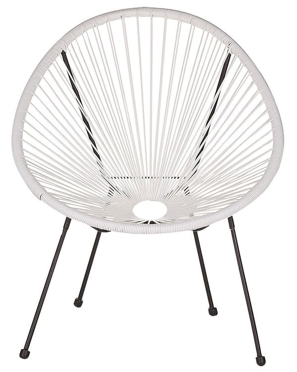 Havestole Hvid Rattan og Sort Pulverlakerede Stålben sæt 70 x 90 cm Udendørs Altan Stabelbar Lounge med Dupper Retro Rund Flet Moderne Design