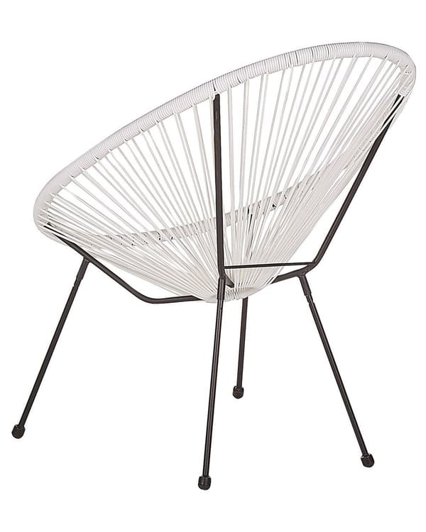 Havestole Hvid Rattan og Sort Pulverlakerede Stålben sæt 70 x 90 cm Udendørs Altan Stabelbar Lounge med Dupper Retro Rund Flet Moderne Design