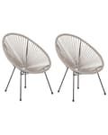 Miniatyrbillede 1 af 10: Havestole Lysegrå Rattan Sort Pulverlakerede Stålben sæt 70 x 90 cm Udendørs Altan Stabelbar Lounge med Dupper Retro Rund Flet Moderne Design