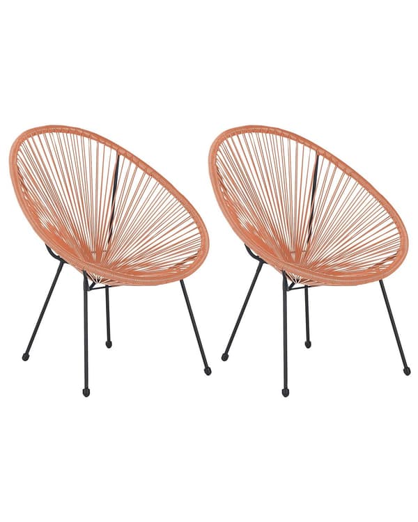 Set av 2 Trädgårdsstolar Orange Konstrotting Modern Vardagsrum