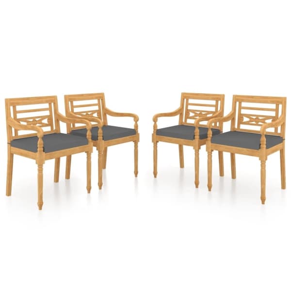 vidaXL Bataviastolar med dynor 4 st massiv teak