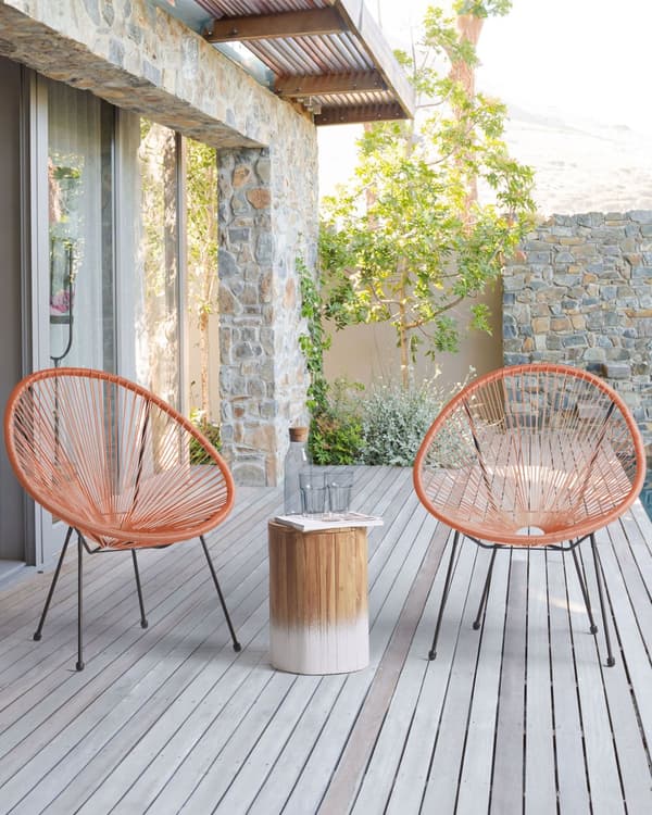 Havestole Orange Rattan med Sort Pulverlakerede Stålben sæt 70 x 90 cm Udendørs Indendørs Lounge med Dupper Retro Rundt Flet Moderne Design