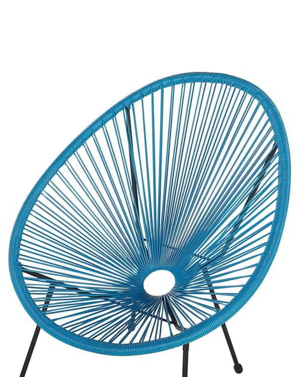 Havestol Blå Rattan med Sort Pulverlakeret Stålben 70 x 90 cm Udendørs indendørs med Dupper Retro Rundt Flet Dyb Sæde Moderne Design