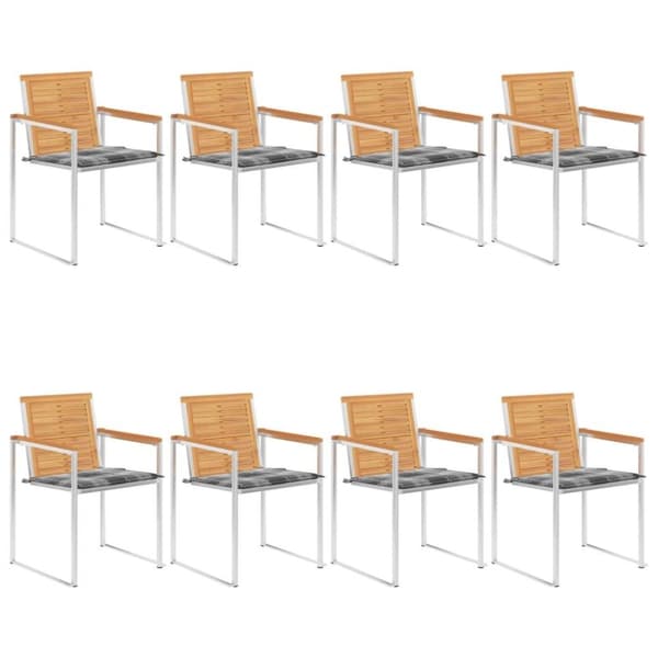 vidaXL Trädgårdsstolar med dynor 8 st massiv teak