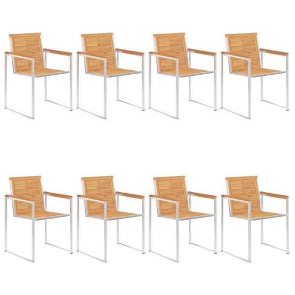vidaXL Hagestoler 8 stk heltre teak og rustfritt stål