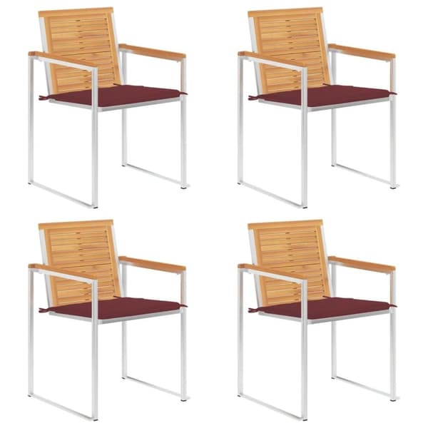 vidaXL Trädgårdsstolar med dynor 4 st massiv teak