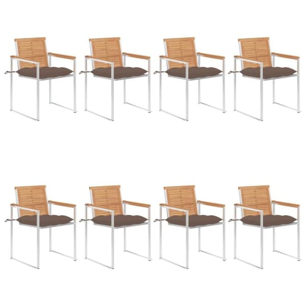 vidaXL Trädgårdsstolar med dynor 8 st massiv teak